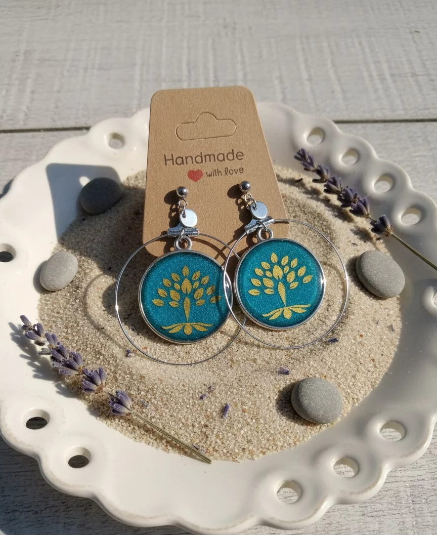 Boucles d'Oreilles "Arbre de Vie" – Éclat Turquoise & Or